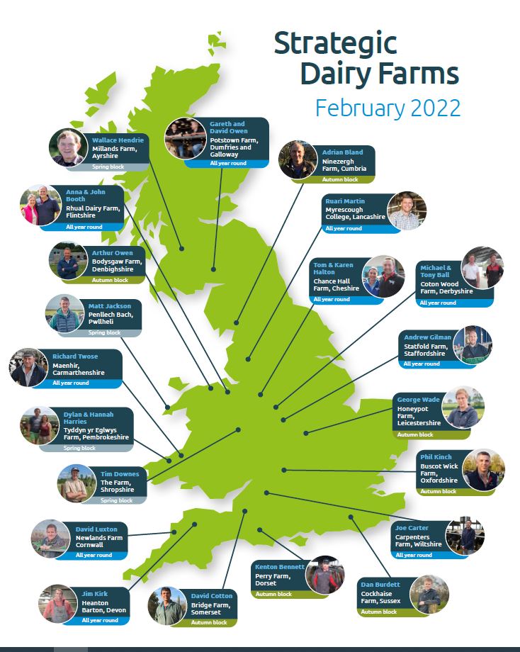 Map of Great Britain showing the distribution of Strategic Dairy Farms